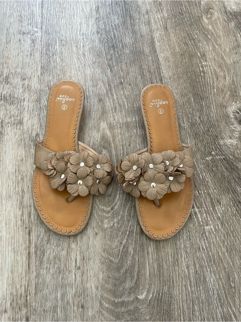Sophie Rue Tan Floral Slide Sandals
